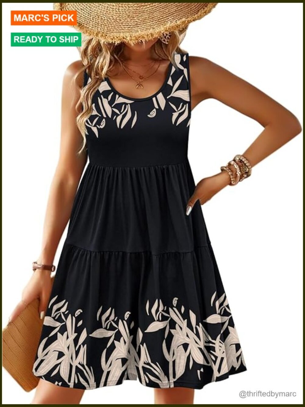 Sleeveless Tiered Swing Dress with Pockets